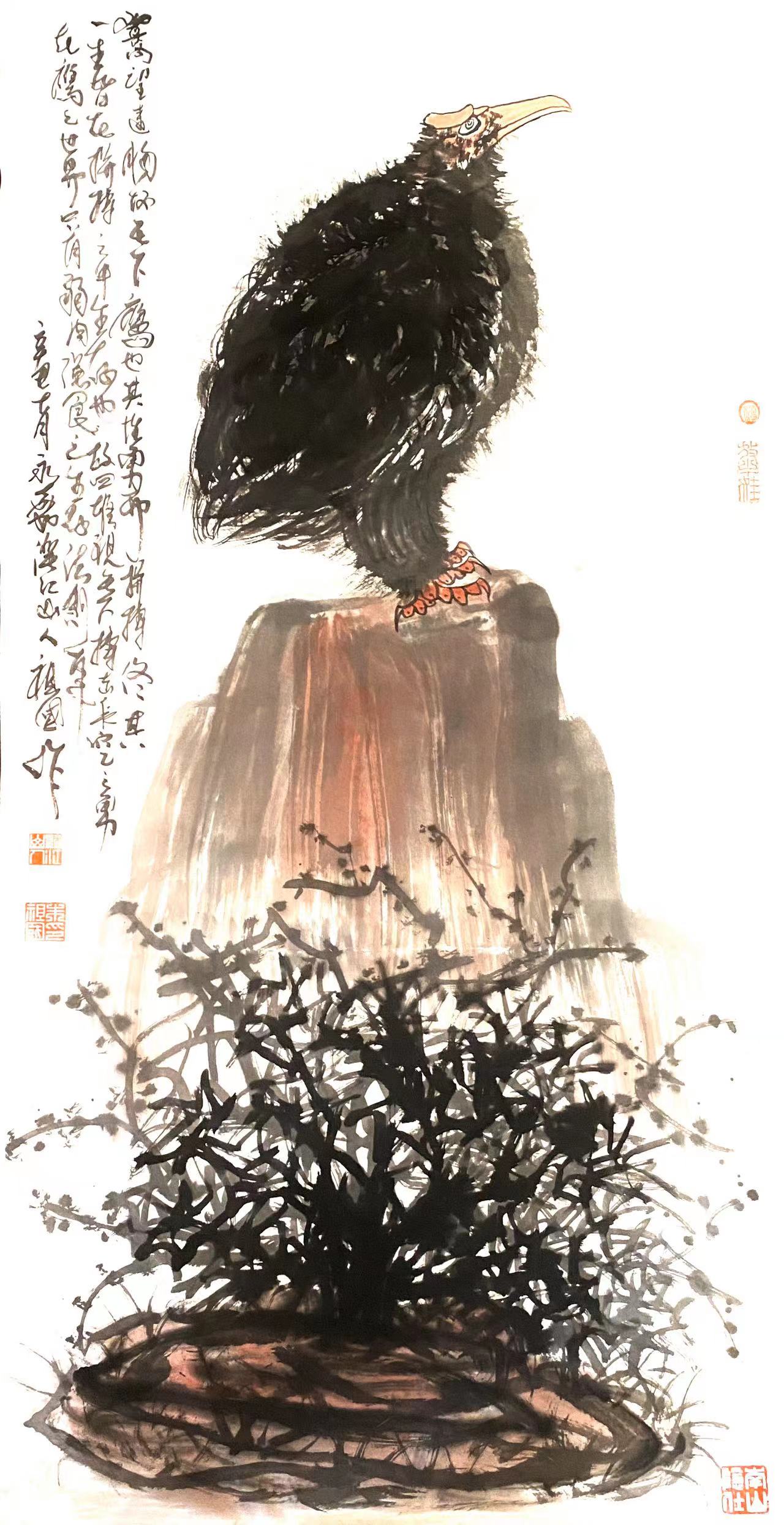 国画大家朱祖国挥洒泼墨画神鹰 国画大家朱祖国挥洒泼墨画神鹰